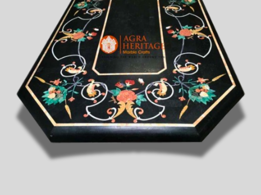 Black Marble Living Room Dining Table Top Inlay Floral Arts